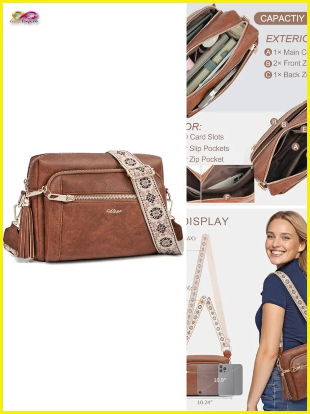 Small Faux Leather Crossbody Bag Anti-theft with Wide Strap Tassel
